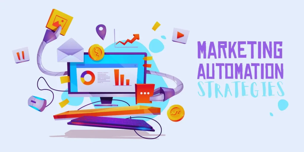 Illustration of a 2025 marketing automation strategy workflow, showcasing steps from goal setting to customer engagement.