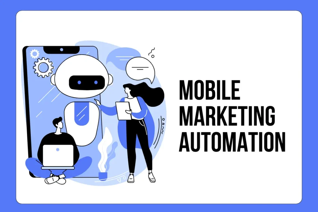 Illustration of mobile marketing automation workflow, featuring push notifications, SMS campaigns, and user engagement analytics.